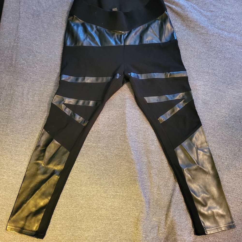 Black Knit with Faux Leather Leggings